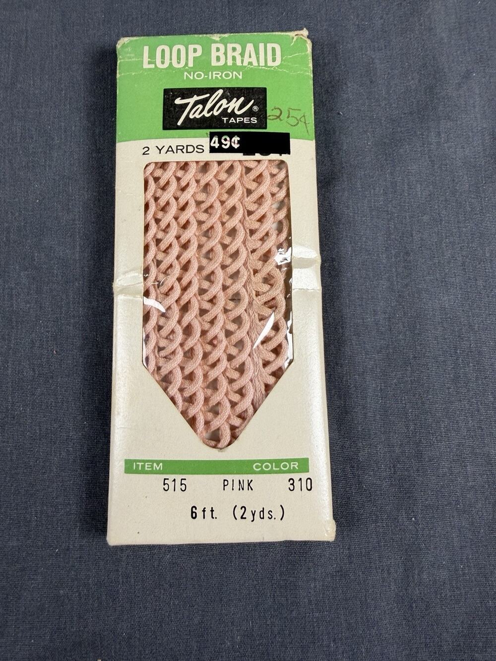 VTG NOS Talon Tapes Loop Braid No-Iron Pink 2 Yards 515 Pink 310 100% Cotton